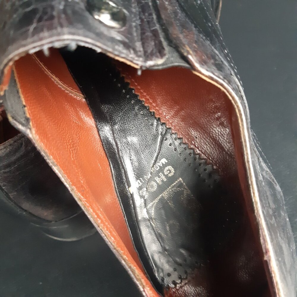 Jo Ghost Black Leather Vintage Loafers SZ 42 Long Square End Toe Made In Italy - Picture 6 of 14